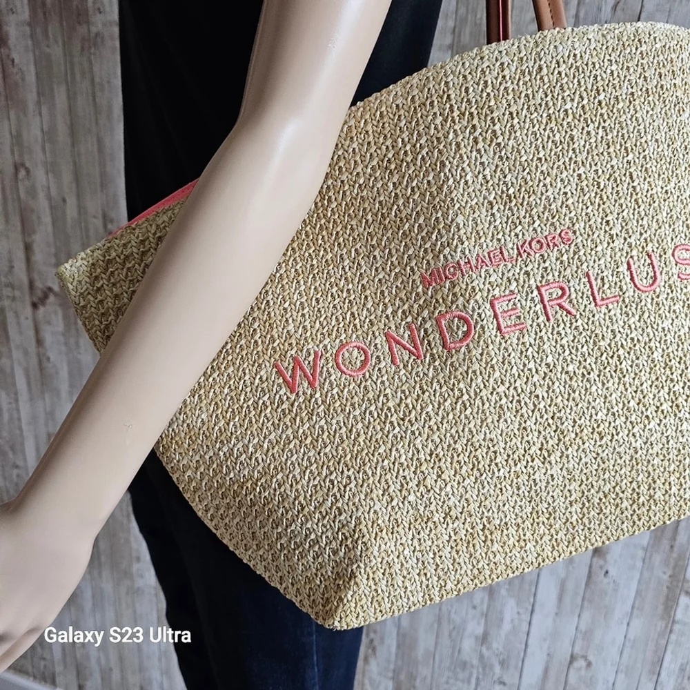 Michael Kors Wonderlust straw summer tote bag
